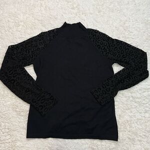 Andrea Jovine Long Sleeve Black Shirt with Sheer Cheetah Arms in Size M